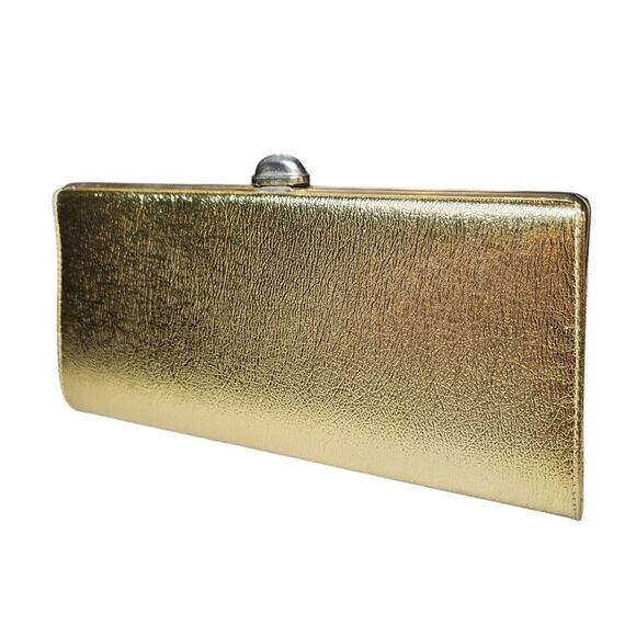 Vintage 60s Leather Gold Clutch Purse Handbag Metallic Chain Handle Envelope MCM - Picture 16 of 16